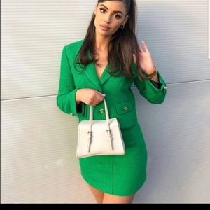 Zara S M Textured Tweed Green Skirt